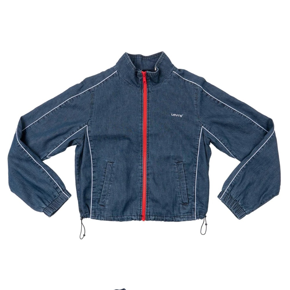 Levi’s Geri Crop Stonewashed Denim Windbreaker with Red Zipper| Medium